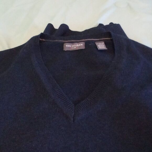 VAN HEUSEN FLEX XL NAVY SWEATER VEST KNIT RIBBED COTTON BLEND OFFICE GOLF SPORTY - Picture 3 of 9